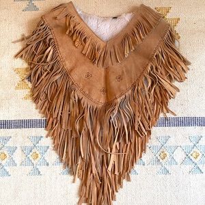Pink suede fringe fur lined poncho